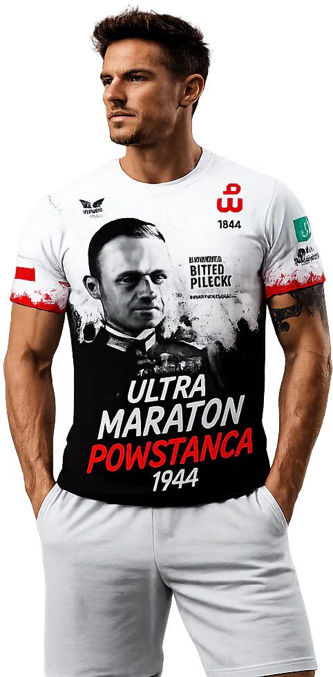 Biegacz w koszulce Ultra Maraton Powstańca 1944